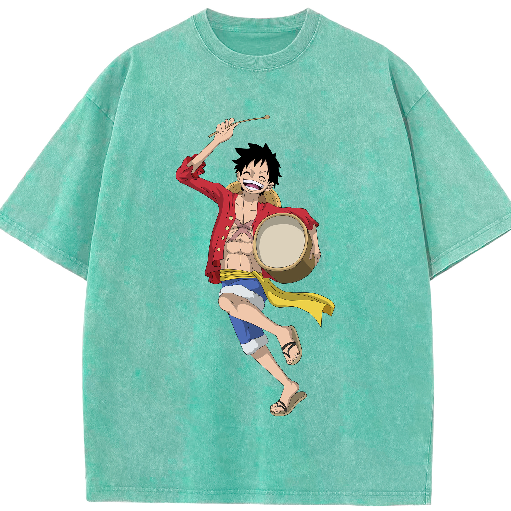 ワンピース モンキー・D・ルフィ ONE PIECE Monkey D. Luffy 綿100% ヴィンテージ風 半袖Tシャツ（フロントプリント）
